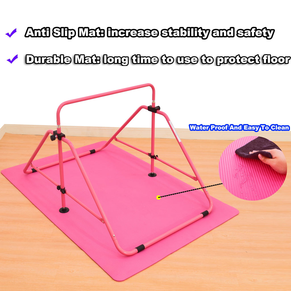 MARFULA Foldable Gymnastic Bar for Kids Ages 3-9, 9 Height Levels, 200 lbs Weight Capacity, 5 Ft Length Gymnastic Kip Bar with Mat, Gymnastic Equipment for Home and Gym Center Indoor Outdoor Use