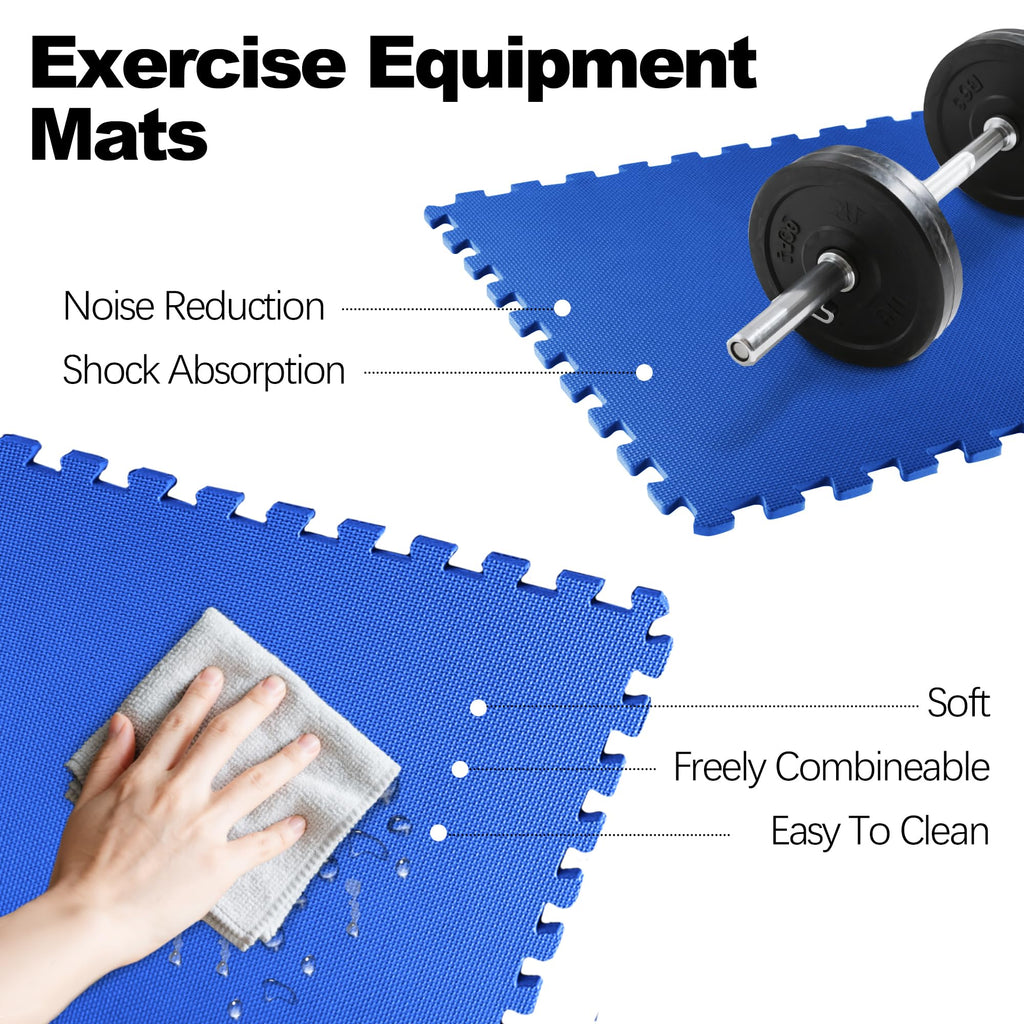 Fitvids Puzzle Exercise Gym Flooring Mat, 3/4" Thick High-Density EVA Interlocking Tiles, Workout Mat for Home Gym, Fitness Equipment, MMA, Gymnastics, 24-Piece Shock-Absorbing Exercise Mat (96 Sq Ft)