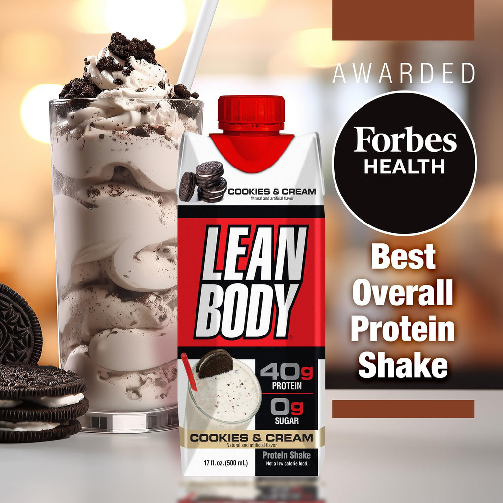 Labrada Lean Body Ready-to-Drink Cookies and Cream Protein Shake, 40g Protein, Whey Blend , 0 Sugar, Gluten No, 22 Vitamins & Minerals, (Recyclable Carton & Lid - Pack of 12) LABRADA , 17 Fl Oz (Pack of 12)