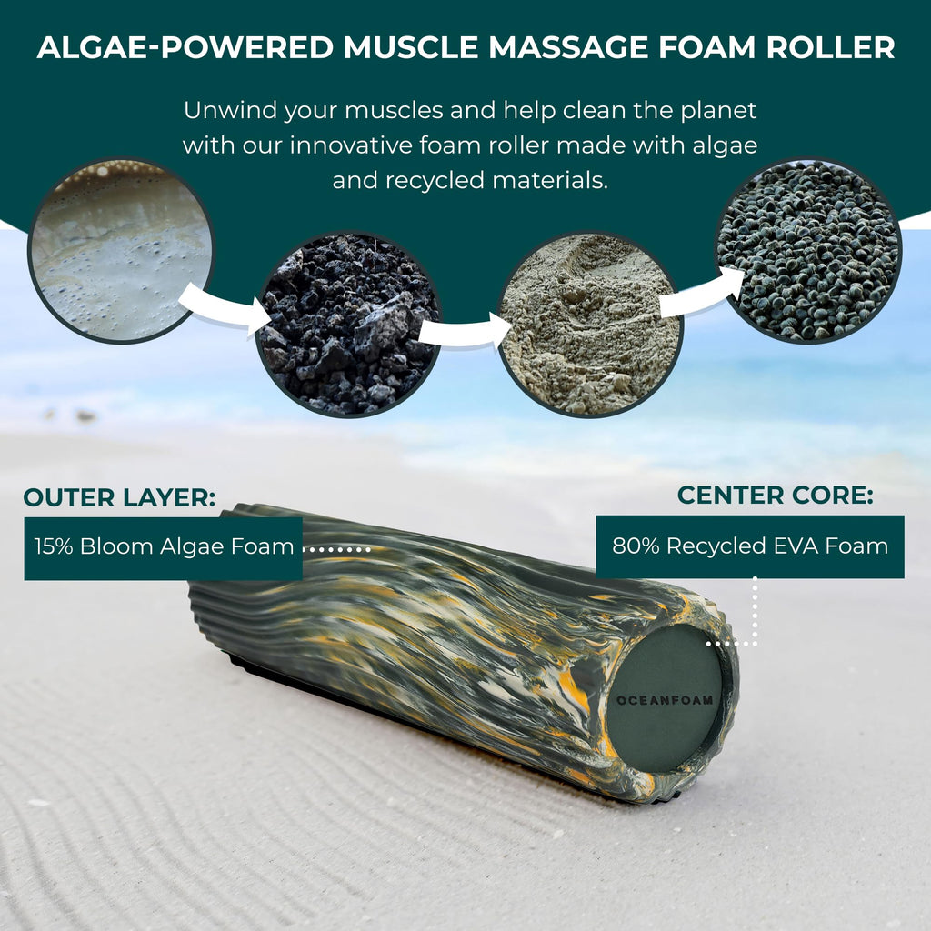Oceanfoam Tidal Roller - Natural - Muscle Massage Foam Roller for Back Pain & Stretching - Firm and Ergonomic Wide Wave Textured - Yoga, Athletics, & Wellness - Full Size, 20" x 5"