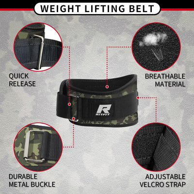 RitFit Weight Lifting Belt - Great for Squats, Lunges, Deadlift, Thrusters - Men and Women - 6 Inch Black/Camouflage