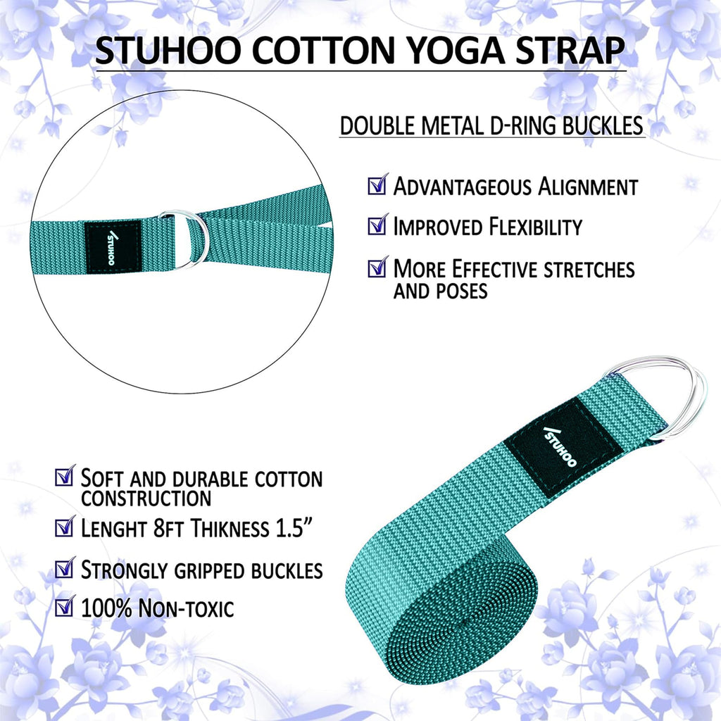 STUHOO Yoga Blocks 2 pack and Yoga Strap Includes Descriptive E-book for Beginners Sturdy Yoga Brick & Lightweight Eva Foam Block Support Deepen Poses, Provides Strength & Stability for Pilates Practice