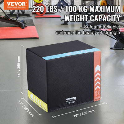 VEVOR 3 in 1 Plyometric Jump Box, Cotton Plyo Box, Platform & Jumping Agility Box, Anti-Slip Fitness Exercise Step Up Box for Home Gym Training, Conditioning Strength Training, Multiple Sizes, Black