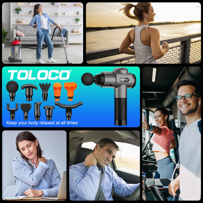 TOLOCO Massage Gun, Deep Tissue Back Massage for Athletes for Pain Relief, Percussion Massager with 10 Massages Heads & Silent Brushless Motor, Gifts for Fathers Day, Black