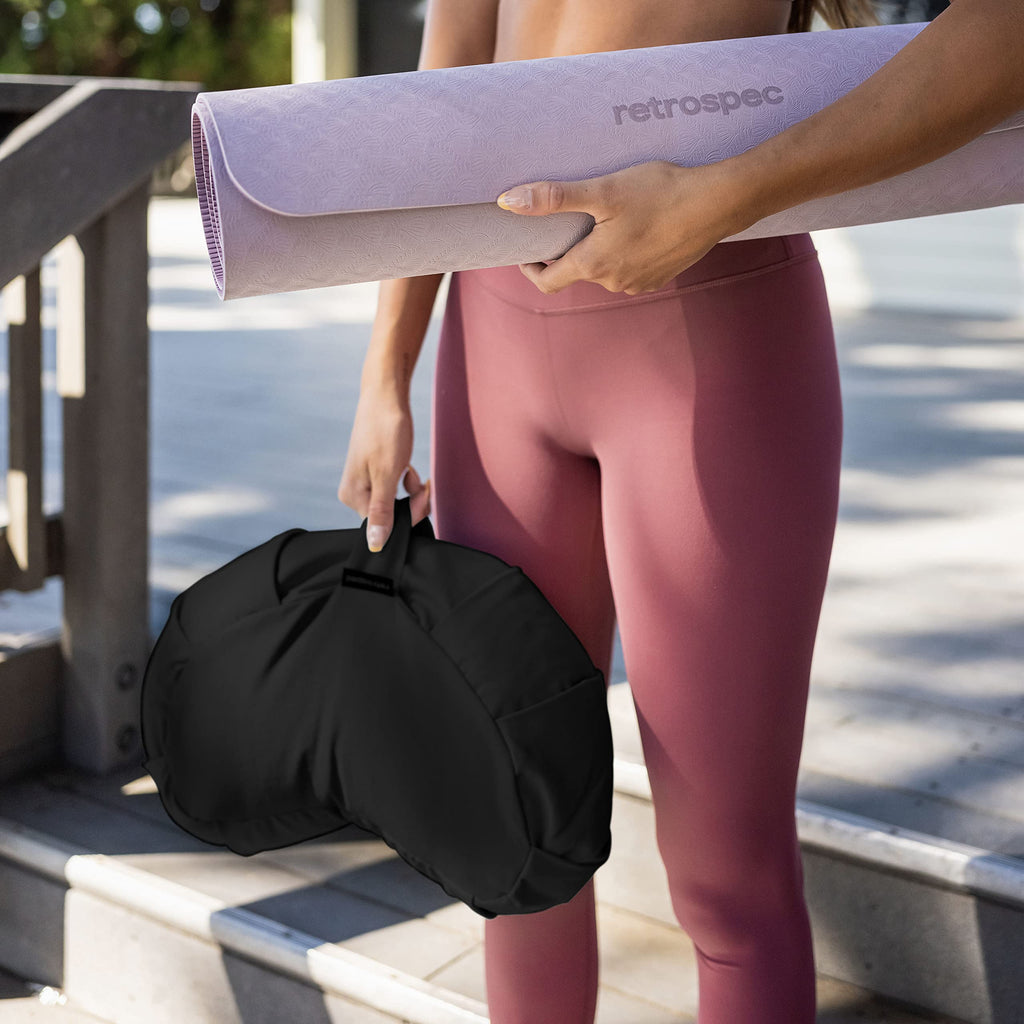 Retrospec Sedona Zafu Meditation Cushion with Buckwheat Hull Fill - Adjustable Yoga & Pilates Equipment Support - 17in Crescent Cotton Cover