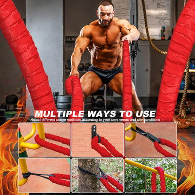 Battle Ropes for Home Gym Exercise: 1 Inch Diameter 9.2 FT Length Workout Rope Exercise Rope Training Ropes with Protective Sleeve for Kids Men Women Exercise Fitness & Strength Training