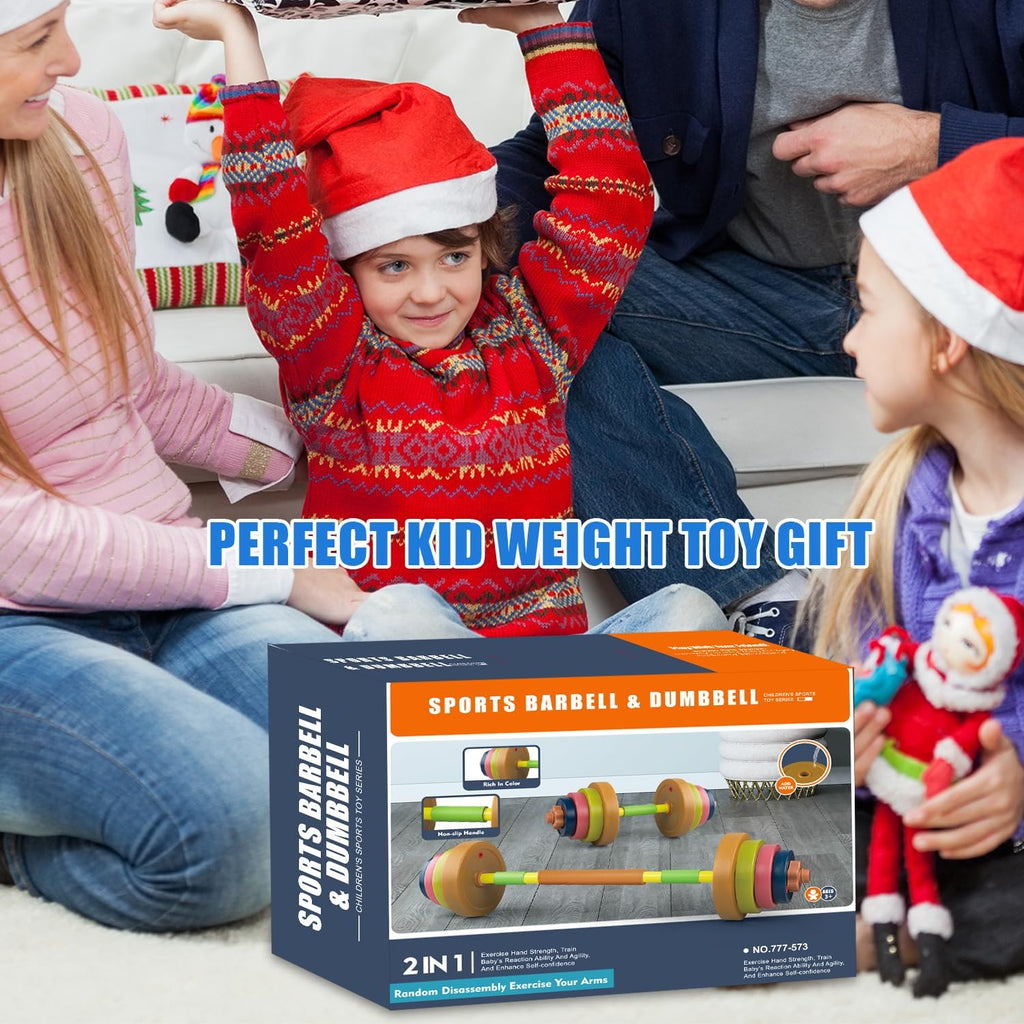 Kids Exercise Weight Set, 2-In-1 Barbell and Dumbbell Workout Equipment, Toddler Beginner Gym Toy for Pretend Play Lifting Exercise & Fitness, Adjustable Fill with Sand or Water