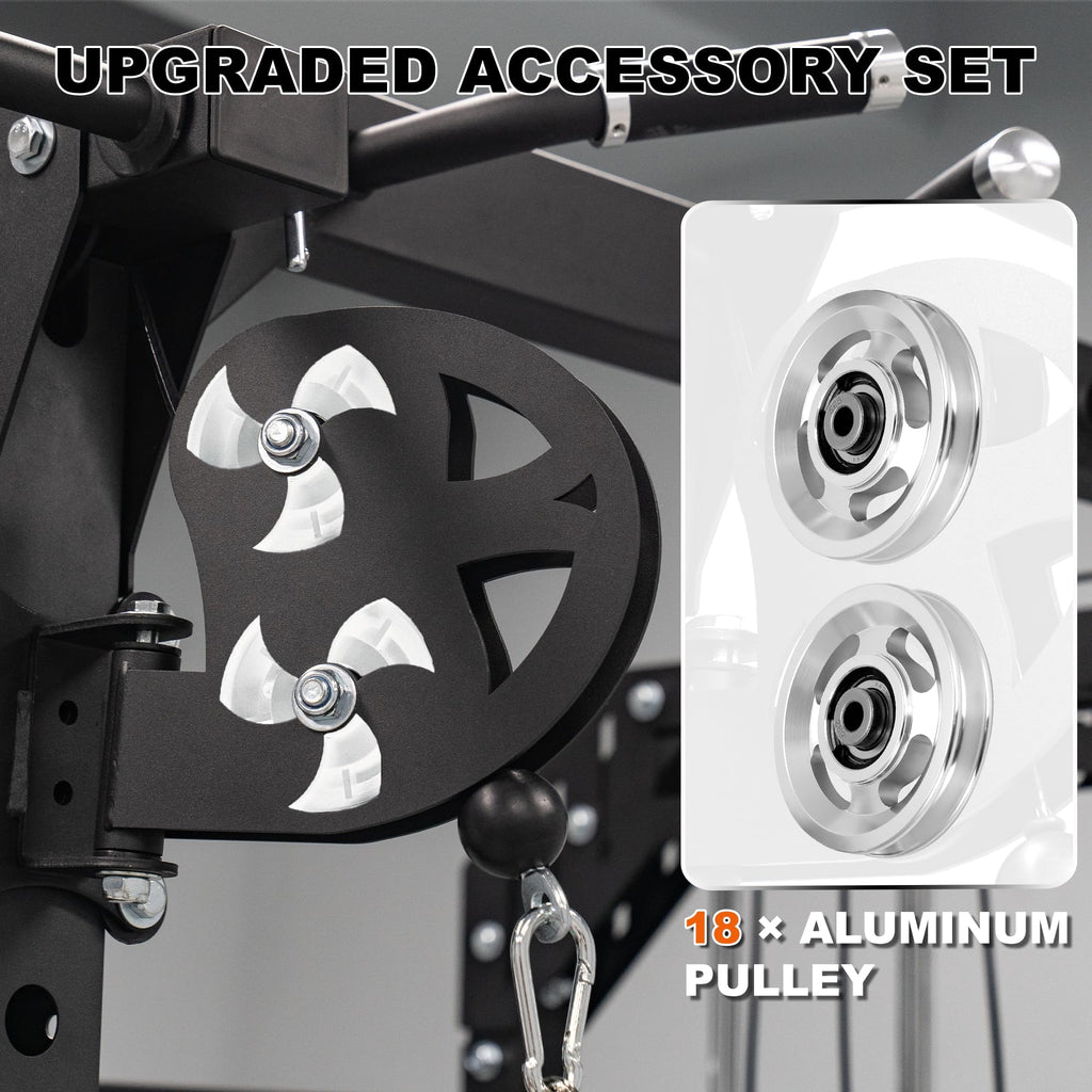 Smith Machine Home Gym with Aluminum Pulley Set- 2000lbs Capacity All-in-One Power Rack with Cable Crossover, Pull-Up Bar & Dip Station, Includes 18 Attachments, P107 Anvil