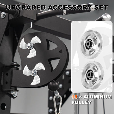 Smith Machine Home Gym with Aluminum Pulley Set- 2000lbs Capacity All-in-One Power Rack with Cable Crossover, Pull-Up Bar & Dip Station, Includes 18 Attachments, P107 Anvil