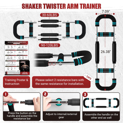 Twister Arm Trainer, Adjustable Twister Arm Chest Exerciser with 2/4 Spring & Training Poster for Men & Women, Detachable Power Twister Home Fitness Equipment for Enhancing Upper Body Muscle