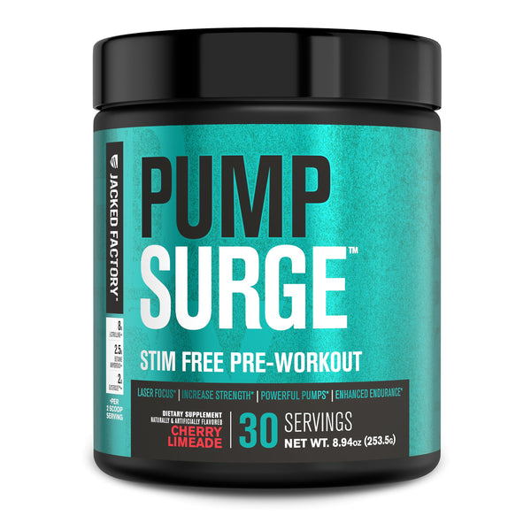 Jacked Factory Pumpsurge Caffeine Free Pre Workout for Men & Women - Nootropic Booster & Stim Free Pre Workout - Intense Pumps, Enhanced Focus - 30 Servings, Strawberry Lemonade