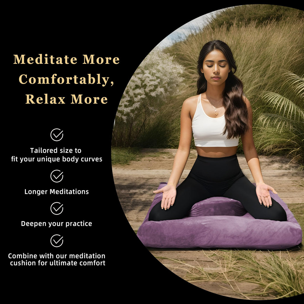 Meditation Zafu Cushion Set with Buckwheat Hulls & Memory Foam - Ergonomic Support for Yoga & Sitting - Removable Machine-Washable Luxury Velvet Cover - for Adults and Kids (Blue)