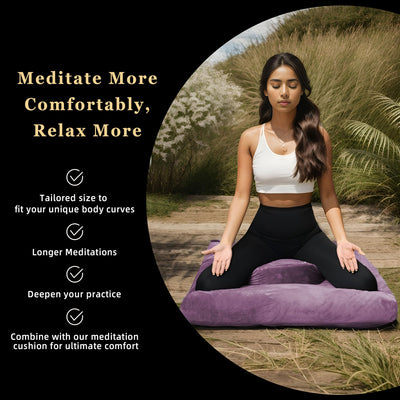 Meditation Zafu Cushion Set with Buckwheat Hulls & Memory Foam - Ergonomic Support for Yoga & Sitting - Removable Machine-Washable Luxury Velvet Cover - for Adults and Kids (Blue)