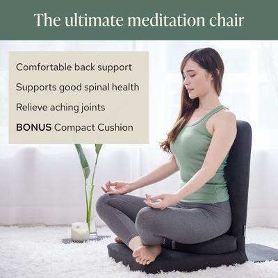 Mindful Modern Folding Pro Meditation Chair - Adjustable Meditation Seat with Back Support and Half Moon Buckwheat Meditation Cushion - Comfortable Mindfulness Living Room Floor Chair