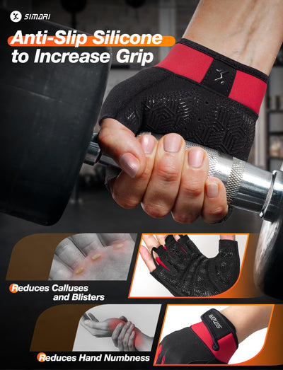 SIMARI Breathable Workout Gloves for Men & Women, Weight Lifting Gloves with Padded, Grip, Full Palm Protection, Gift for Gym Exercise, Cycling, Weightlifting Training, Fitness, Black, Pink, Size