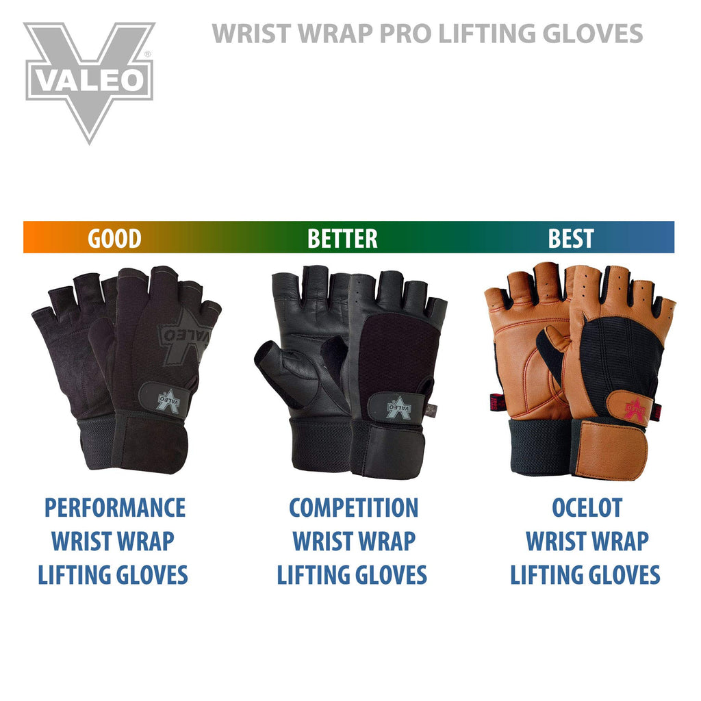 Valeo Competition Wrist Wrap Lifting Gloves with Durable Leather Construction, Reinforced Stitching, and Double Leather Padded Palms