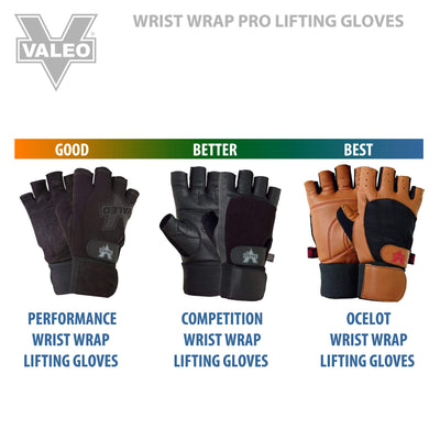 Valeo Competition Wrist Wrap Lifting Gloves with Durable Leather Construction, Reinforced Stitching, and Double Leather Padded Palms