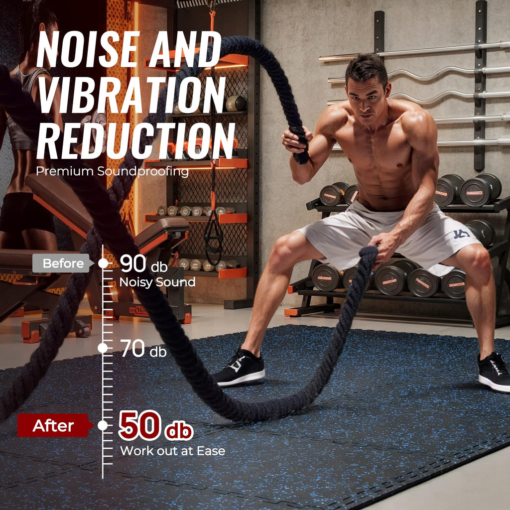 SUPERJARE 0.56'' Thick 12 Pcs 48 Sq Ft Rubber Top Exercise Equipment Mats, High Density EVA Foam Mats with Rubber Top, Interlocking Gym Flooring for Home Gym, Protective Workout Mat, Black/Grey