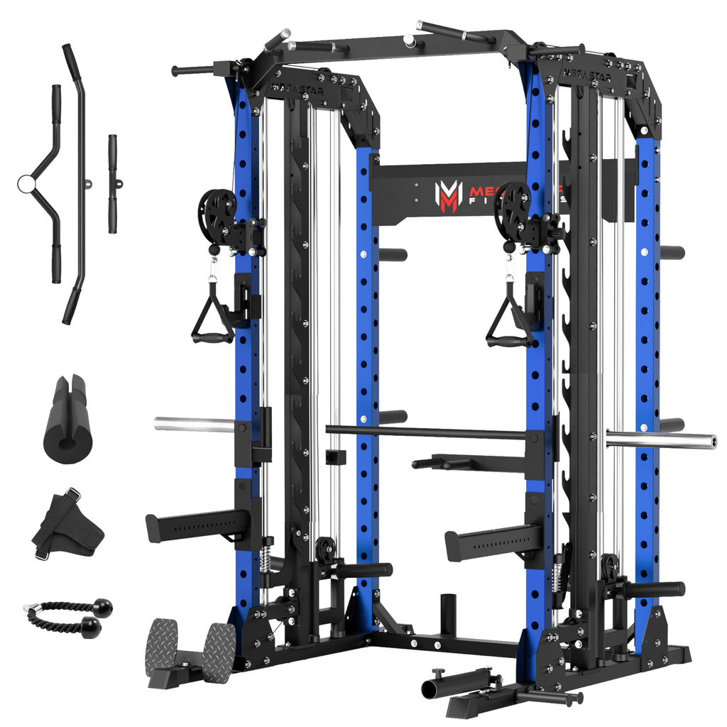 Smith Machine Home Gym with Aluminum Pulley Set- 2000lbs Capacity All-in-One Power Rack with Cable Crossover, Pull-Up Bar & Dip Station, Includes 18 Attachments, P107 Anvil