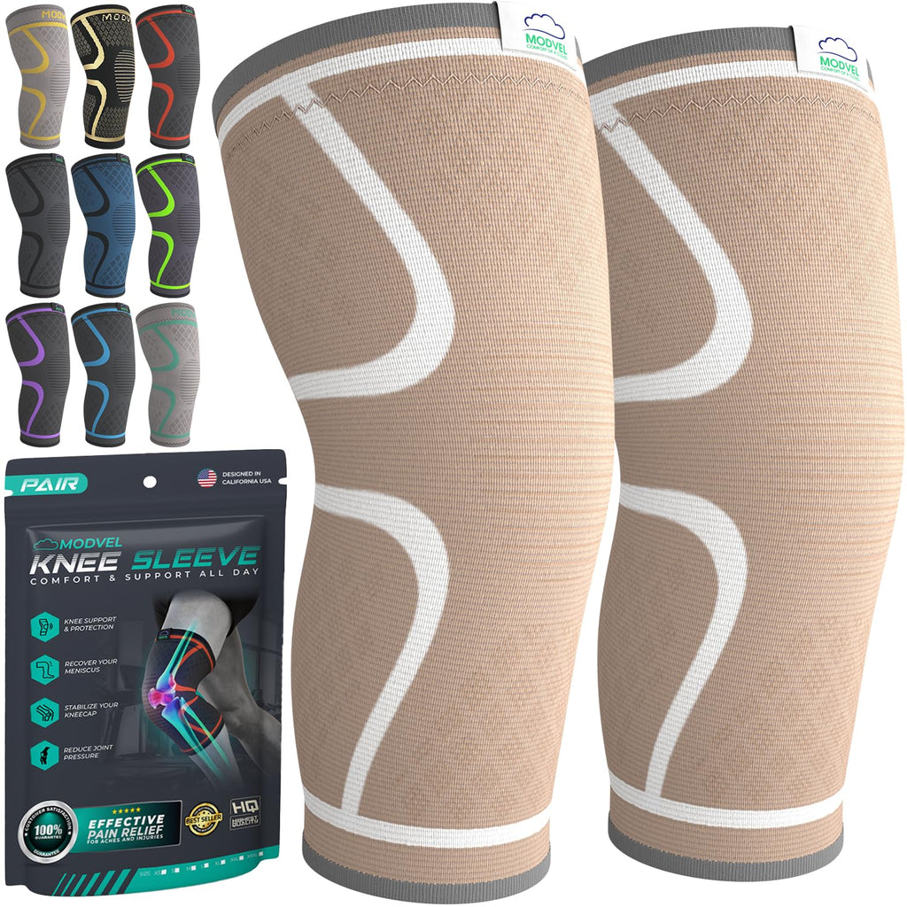 Modvel Compression Knee Brace for Women & Men, 2-Pack Knee Brace for Running Knee Pain, Knee Support Compression Sleeve, Workout Sports Knee Braces for Meniscus Tear, ACL & Arthritis Pain Relief