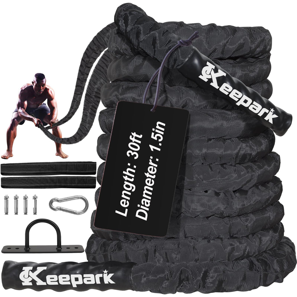 Battle Ropes for Home Gym Exercise: 1 Inch Diameter 9.2 FT Length Workout Rope Exercise Rope Training Ropes with Protective Sleeve for Kids Men Women Exercise Fitness & Strength Training