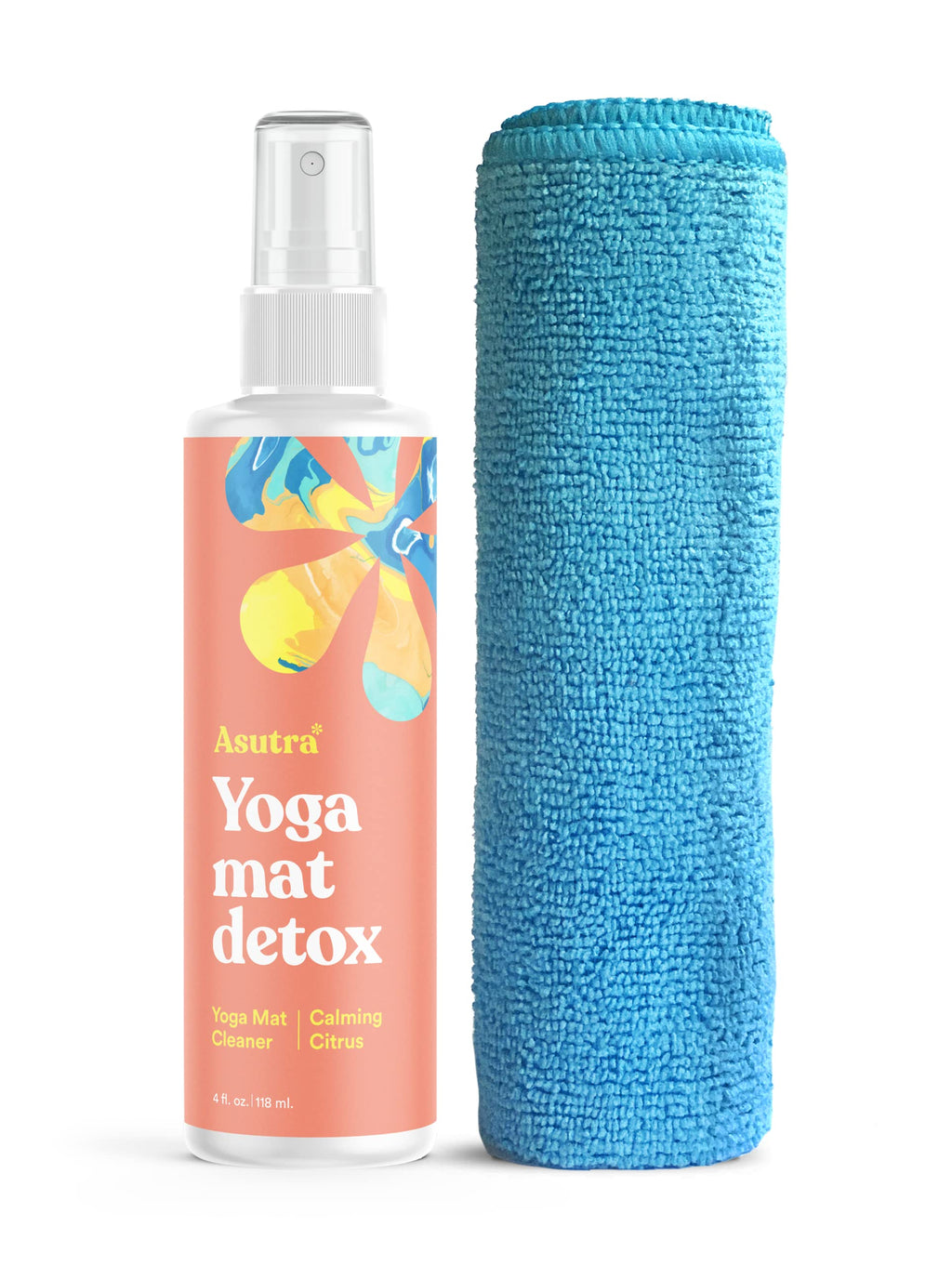 ASUTRA Yoga Mat Cleaner Spray (Energizing Peppermint), 4 fl oz - No Slippery Residue, Organic Essential Oils, Deep-Cleansing for Fitness Gear & Gym Equipment, Microfiber Towel Included