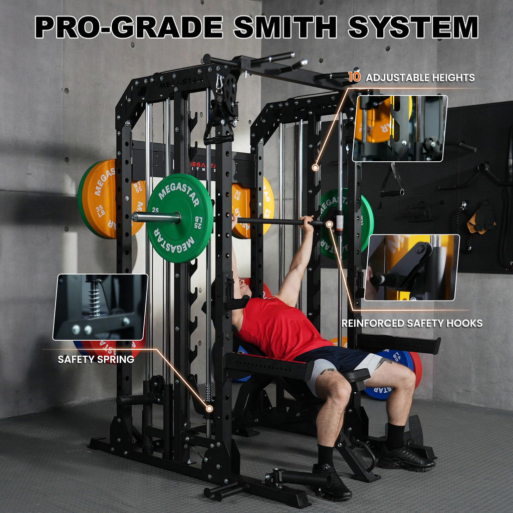 Smith Machine Home Gym with Aluminum Pulley Set- 2000lbs Capacity All-in-One Power Rack with Cable Crossover, Pull-Up Bar & Dip Station, Includes 18 Attachments, P107 Anvil
