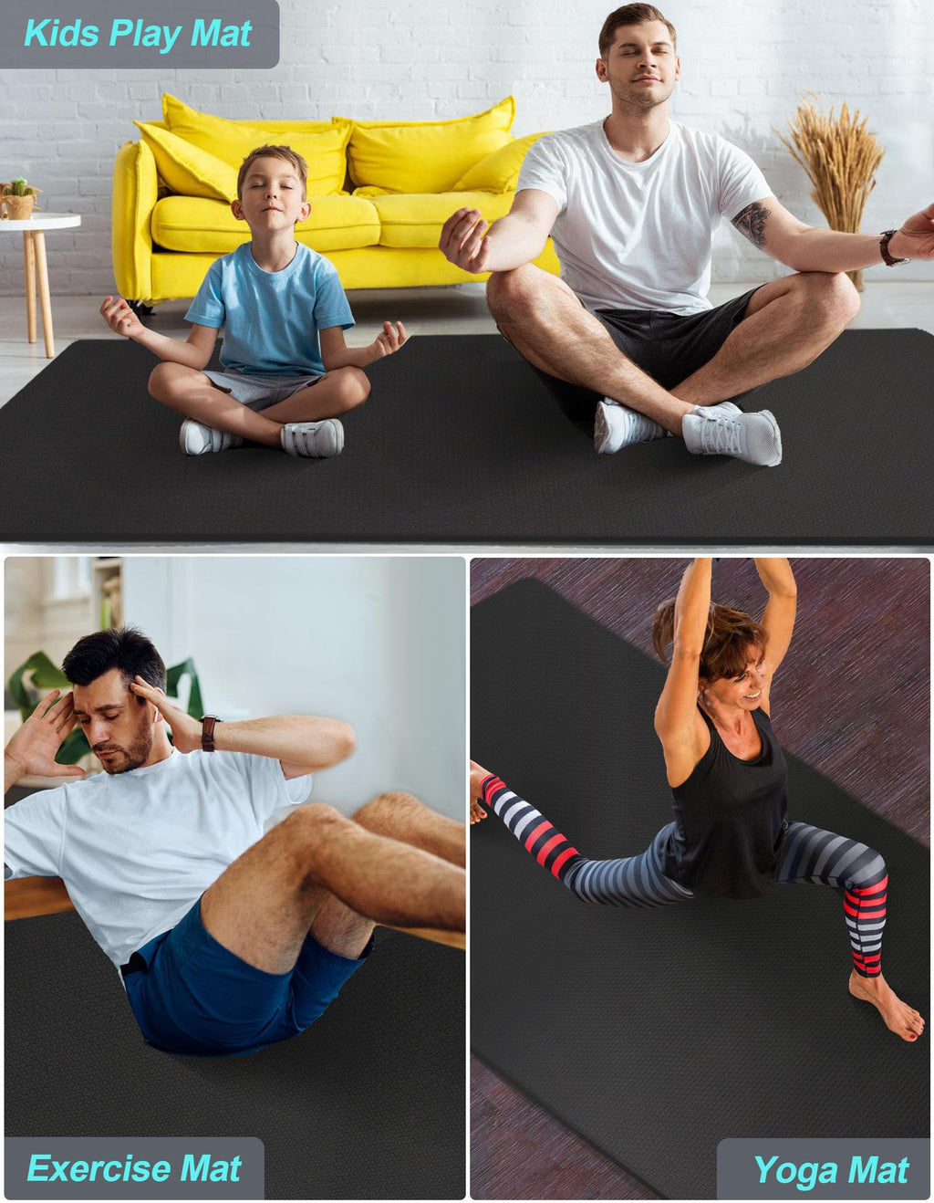 Extra Long & Wide Thick Yoga Mat for Tall Men & Women, 84'' x 32'' x 7mm Oversized Yoga Mat Double-Sided Non Slip, Pro TPE Yoga Mats with Strap