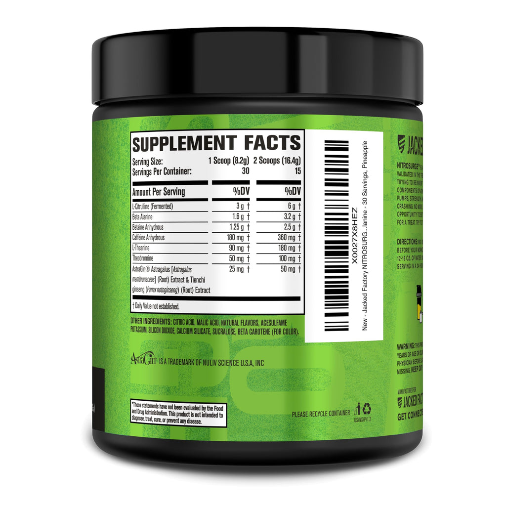 Jacked Factory NITROSURGE Pre Workout Supplement - Endless Energy, Instant Strength Gains, Clear Focus, Intense Pumps - NO Booster & Preworkout Powder with Beta Alanine - 30 Servings, Cherry Limeade