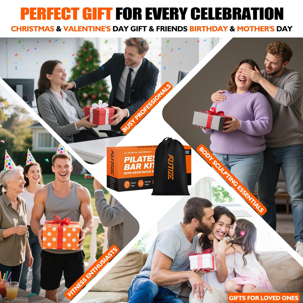 Pilates Bar Kit with Resistance Bands, Pilates Equipment, Multifunctional Pilates Bar for Women & Men, Pilates kit for Hip, Back, Arm, Full-Body Workouts, Home Gym Strength Training Equipment