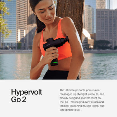 Hyperice Hypervolt Go 2 - Black - Featuring Quiet Glide Technology - Handheld Percussion Massage Gun - 3 Speeds, 2 Interchangeable Heads - Helps Relieve Sore Muscles and Stiffness - FSA-HSA Eligible