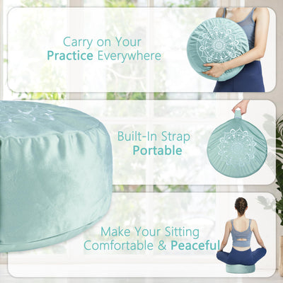 Hihealer Meditation Cushion, Traditional Tibetan Meditation Pillow Velvet Cover - Large Floor Cushion Seating for Adults - Yoga Buckwheat Bolster for Women、Moms