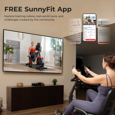 Sunny Health & Fitness Smart Heavy-Duty Recumbent Bike w/Wide Cushioned Seat & Back, Indoor Cycling Machine for Adult/Seniors Home Exercise, Free SunnyFit App Connect, Optional Workout Training Bands
