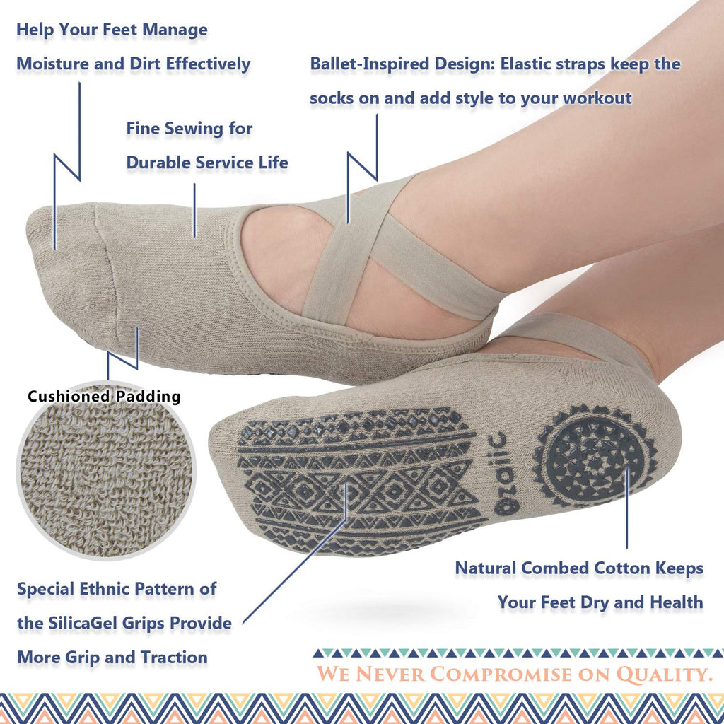 Ozaiic Pilates Socks for Women Non Slip Grip, Yoga Socks with Grippers for Barre, Hospital, Ballet, Dance, Barefoot Workout