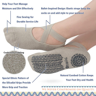 Ozaiic Pilates Socks for Women Non Slip Grip, Yoga Socks with Grippers for Barre, Hospital, Ballet, Dance, Barefoot Workout