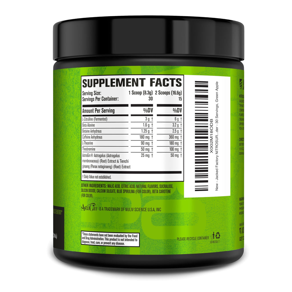 Jacked Factory NITROSURGE Pre Workout Supplement - Endless Energy, Instant Strength Gains, Clear Focus, Intense Pumps - NO Booster & Preworkout Powder with Beta Alanine - 30 Servings, Cherry Limeade