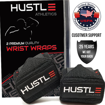 Hustle Athletics Wrist Wraps for Weightlifting - 18" & 12" Premium Wrist Support Weight Lifting Wraps to Lift Heavier & Train Harder - Heavy Duty Powerlifting & Bench Press Gym Straps for Men & Women