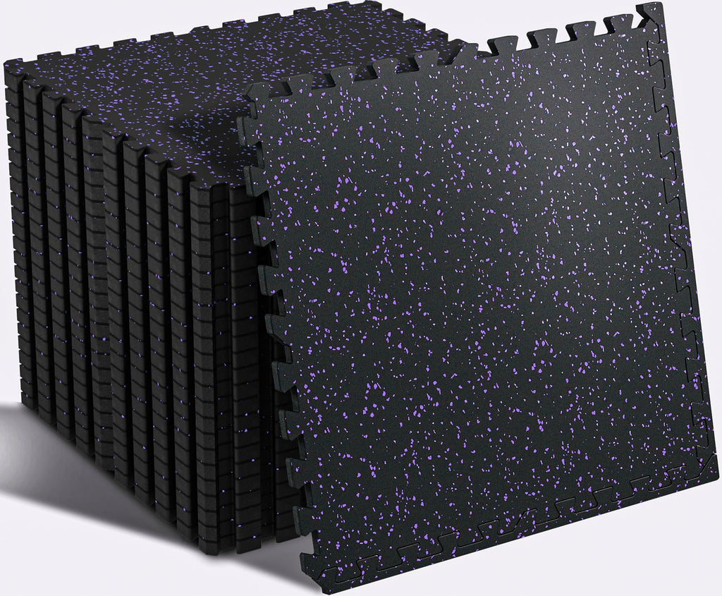 SUPERJARE 0.56'' Thick 12 Pcs 48 Sq Ft Rubber Top Exercise Equipment Mats, High Density EVA Foam Mats with Rubber Top, Interlocking Gym Flooring for Home Gym, Protective Workout Mat, Black/Grey