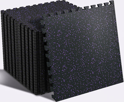 SUPERJARE 0.56'' Thick 12 Pcs 48 Sq Ft Rubber Top Exercise Equipment Mats, High Density EVA Foam Mats with Rubber Top, Interlocking Gym Flooring for Home Gym, Protective Workout Mat, Black/Grey