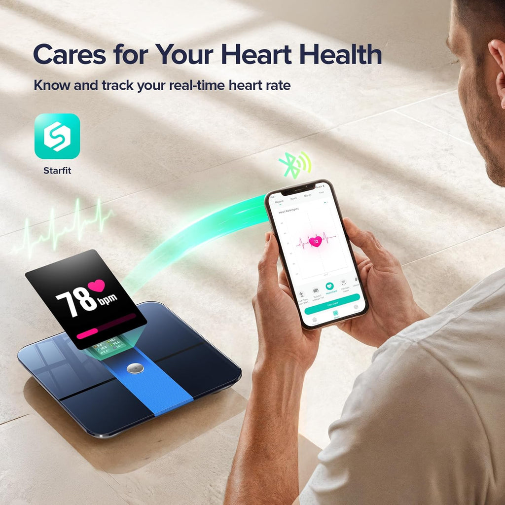 RunStar Scale for Body Weight, Precision Digital Bathroom Smart Scale with 3.5" TFT Color Large Display for BMI Muscle Mass Heart Rate, 22 Body Composition Analyzer Sync APP, 400lb