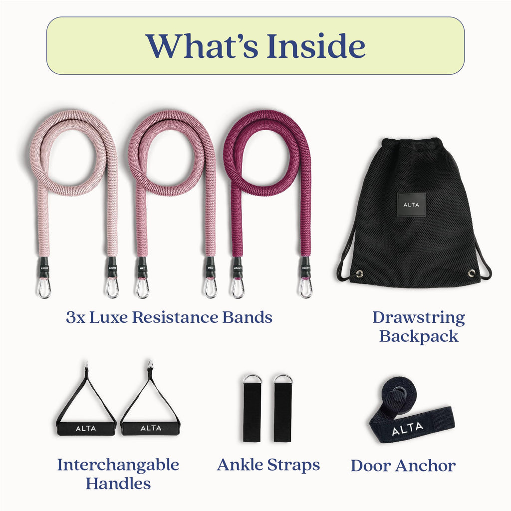 ALTA Resistance Tube Bands for Women - Full Kit Resistance Bands for Working Out with Handles, Ankle Straps, Door Anchor – Home Workout Bands for Physical Therapy, Pilates Long Exercise Bands Set