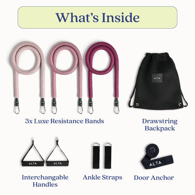 ALTA Resistance Tube Bands for Women - Full Kit Resistance Bands for Working Out with Handles, Ankle Straps, Door Anchor – Home Workout Bands for Physical Therapy, Pilates Long Exercise Bands Set