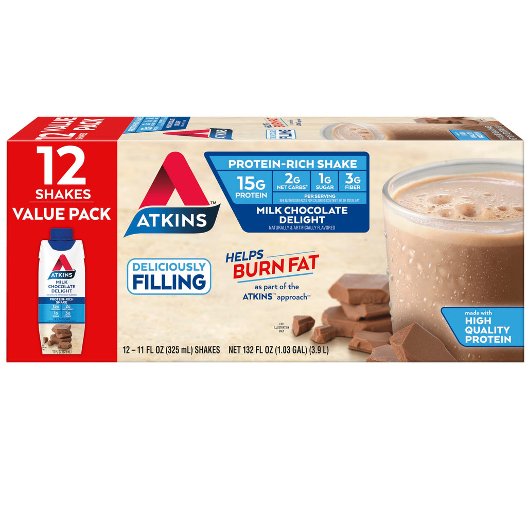 Atkins Strawberry Flavored Protein Shake, High Protein, Low Glycemic, Low Sugar and Low Carb, Keto Friendly, Gluten Free, 12 Count