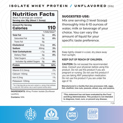 Muscle Feast Grass-Fed Whey Protein Isolate, All Natural Hormone Free Pasture Raised, Whey Isolate Protein Powder for Men and Women, Clean, Non-GMO & Gluten-Free, Isolate Protein - Unflavored, 5lb