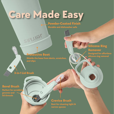 Paradise Shaker Bottle 24 oz, Insulated Stainless Steel Protein Shaker, Dishwasher Safe, with Lid Brush & Protective Boot, Leakproof Twist-Off Chug Cap, Sage Green, Tahoe Mist