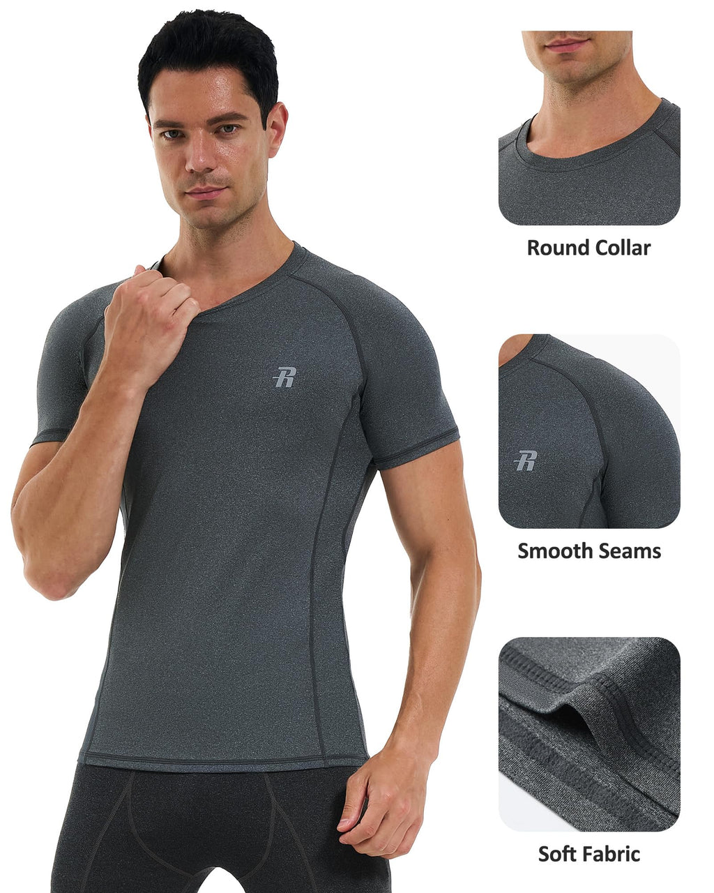 Runhit 3 Pack Men's Compression Shirts Short Sleeve Athletic T Shirt Cool Dry Workout Tops Sports Base Layer Undershirt