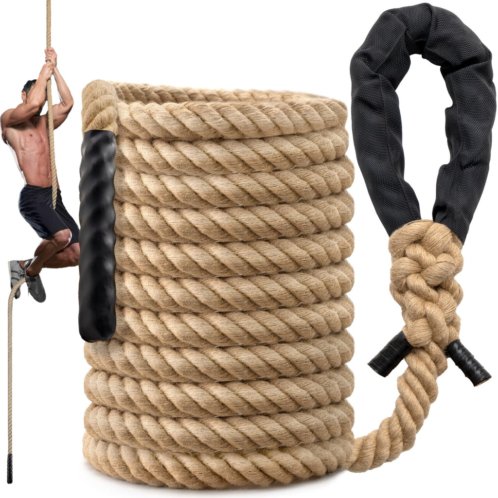 Climbing Rope Gym Workout - 1.5 Inch Diameter 10FT 15FT 20FT 25FT 30FT 35FT Heavy Duty Jute Thick Ropes for Adults Strength Training Outdoor Tree Swing Indoor Home Fitness Exercise