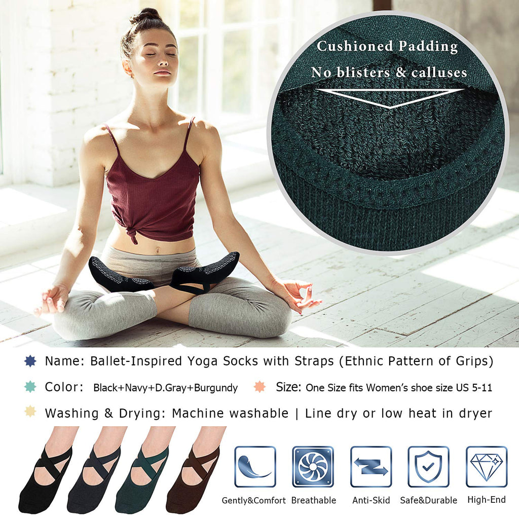 Ozaiic Pilates Socks for Women Non Slip Grip, Yoga Socks with Grippers for Barre, Hospital, Ballet, Dance, Barefoot Workout