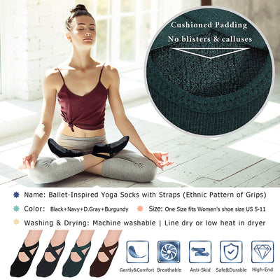 Ozaiic Pilates Socks for Women Non Slip Grip, Yoga Socks with Grippers for Barre, Hospital, Ballet, Dance, Barefoot Workout