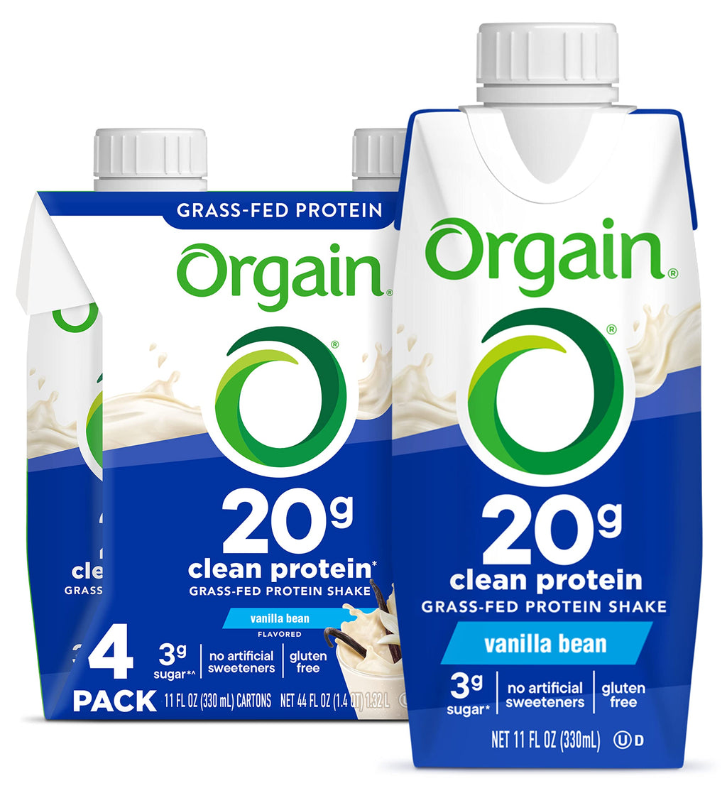 Orgain Clean Protein Shake, Grass Fed Dairy, Vanilla Bean - 20g Whey High Protein, Kosher, Ready to Drink, Low Net Carbs, Gluten Free, No Soy Ingredients, 11 Fl Oz (Pack of 12)